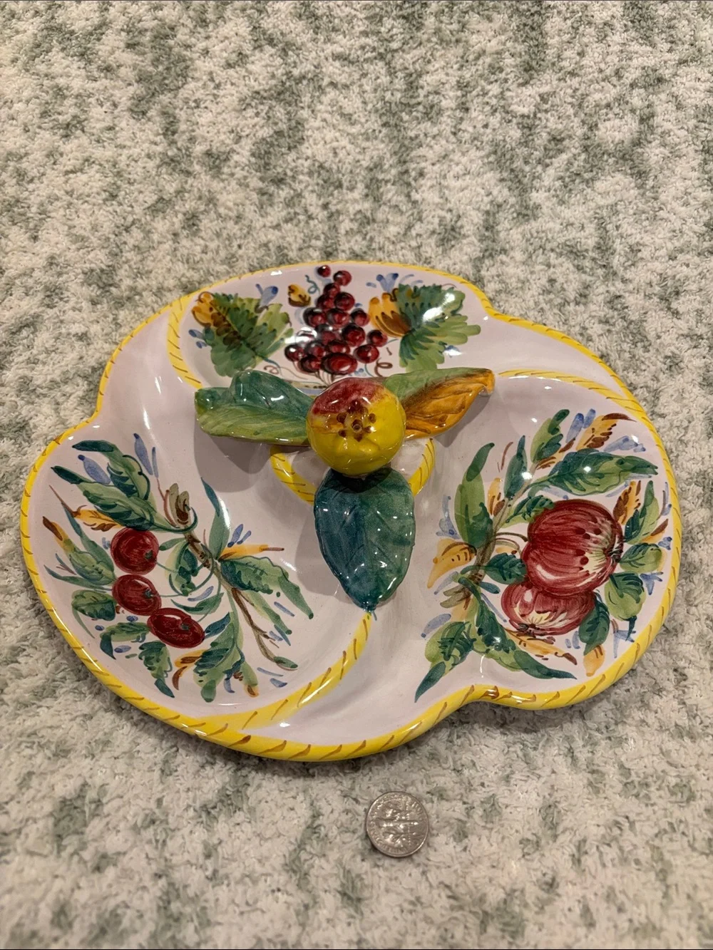 Hand-Painted Italian Ceramic Fruit Divided Serving Dish NWT Artisan Made